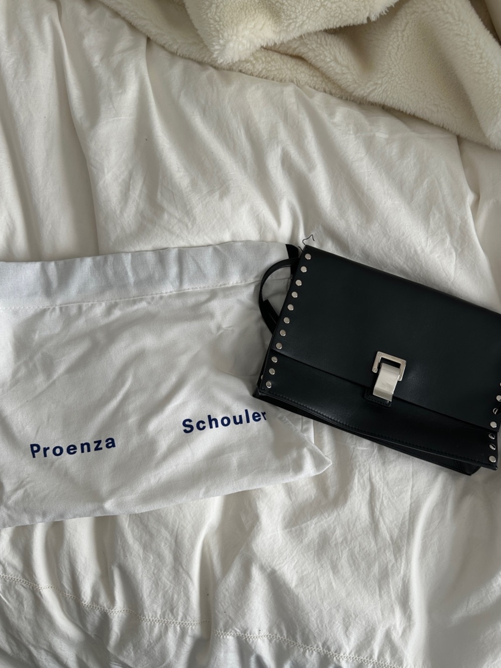 Proenza Schouler Black Leather Studded Crossbody Bag with Silver Hardware